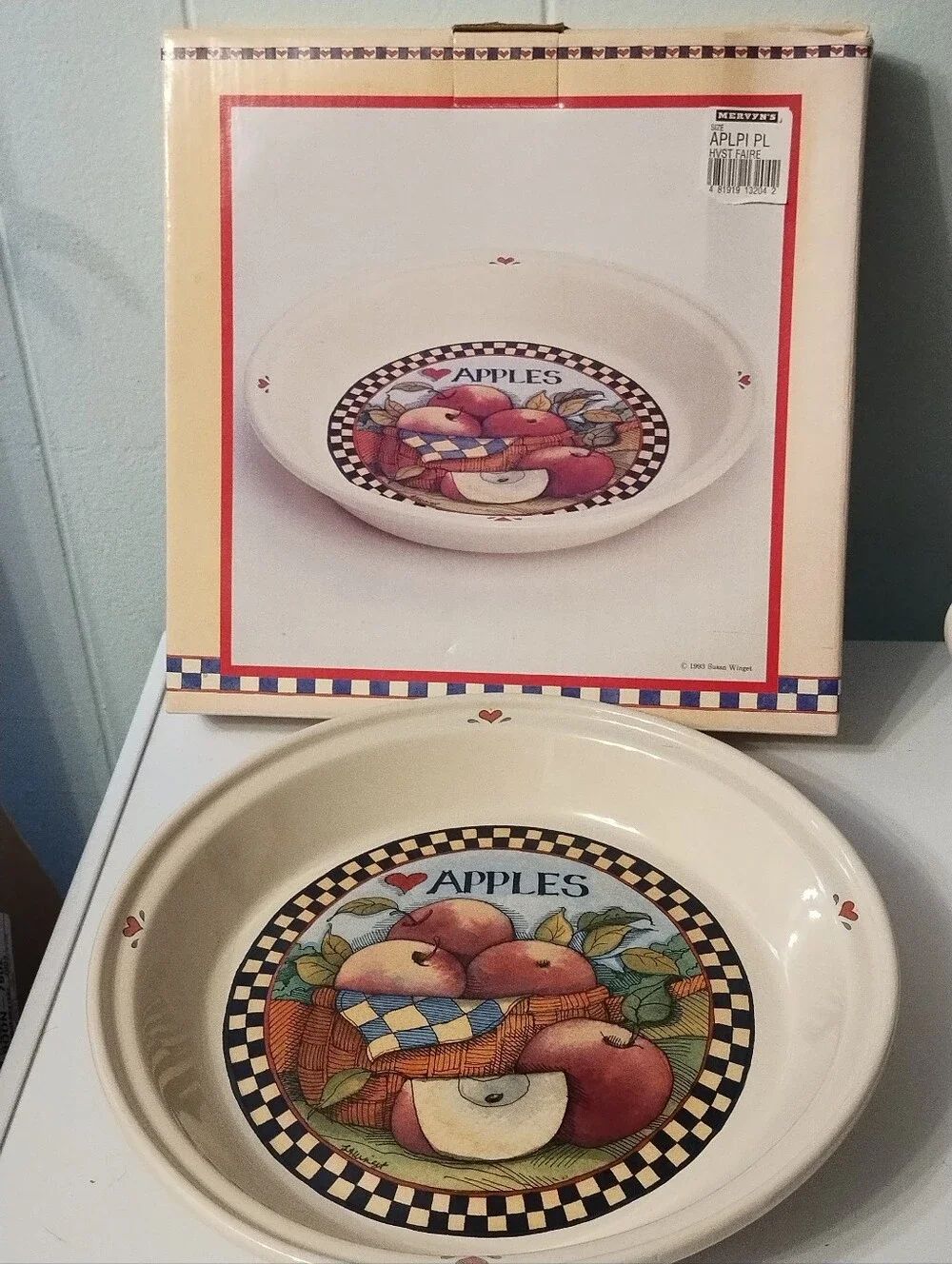 Susan Winget Ceramic Apple Pie Pan- Checkerboard Farms